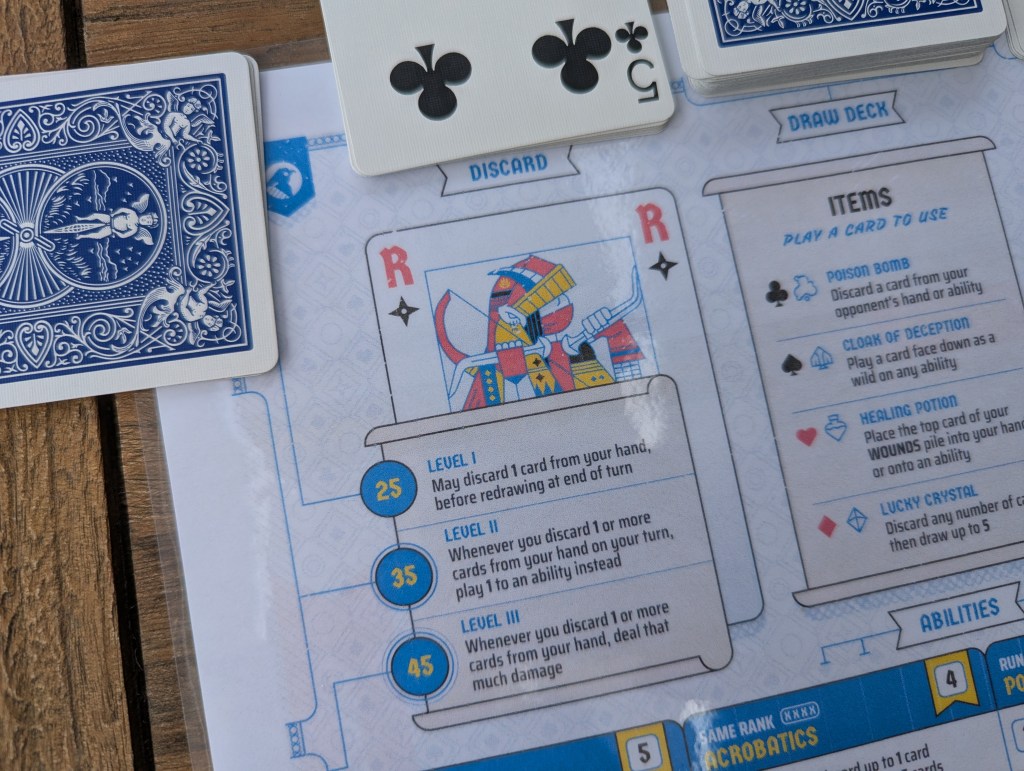 The rogue from 52 Duels and the various abilities he has from leveling up.