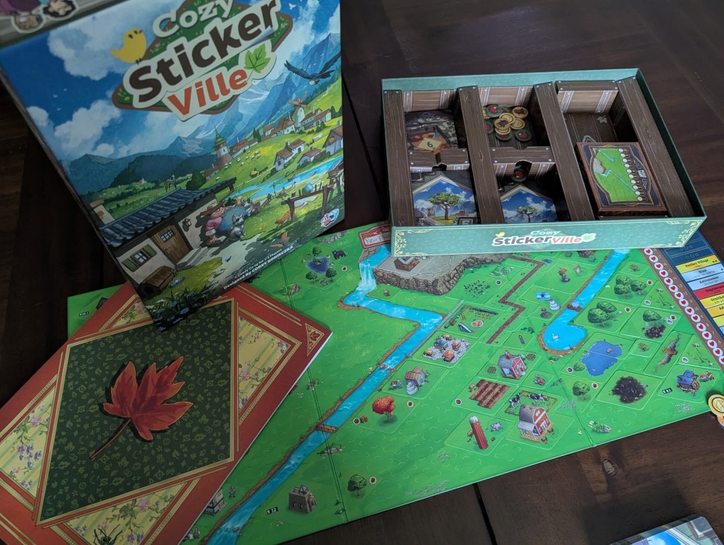 the final board of Cozy Stickerville along with its components